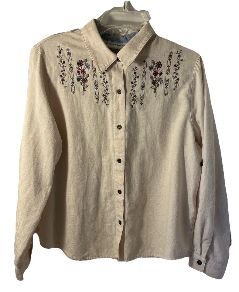 Alfred Dunner Embroidered/Beaded Floral Button Up Blouse Women's Size 18 Petite - Image 1 of 4