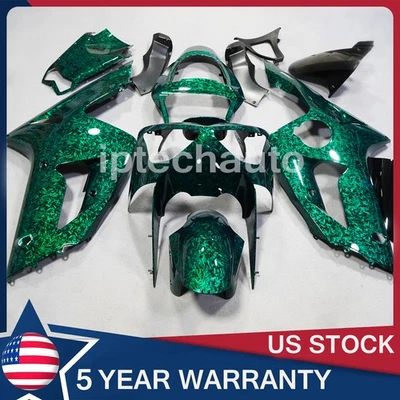 Carenados de fibra de carbono forjados verdes carrocería para Kawasaki Ninja ZX6R 2003-2004 EE. UU. Foto 1 de 4