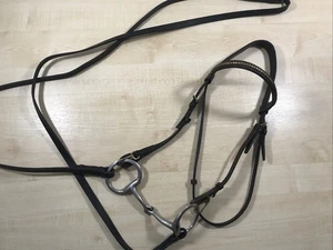 Black Full Size Bridle Complete With Reins And 5 1/4” Bit - Picture 1 of 9