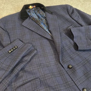 Tallia Herren 100% Wolle 56L kariert blau/schwarz gefüttert 2-Knopf Blazer Sakko - Bild 1 von 12