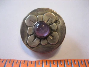 Vintage 13/16ths" Mexico Sterling Silver Metal Button, Purple Cabochon - PS52 - Picture 1 of 6