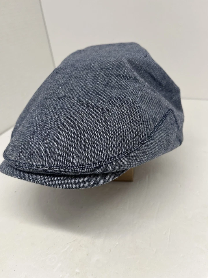 Chapéu jornaleiro Stetson azul linho algodão condução cabbie forro boné grande aba laranja - Imagem 1 de 4