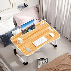 Tavolo Portatile Pieghevole Portatile Uso Domestico Letto Comfort con Luce USB Ventilatore Portabicchieri - Foto 1 di 72