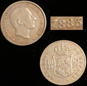 *GUTSE*323-ALFONSO XII, 10 CENTAVOS DE PESO 1883/81, FILIPINAS, MBC+, ESCASA. - Picture 1 of 1