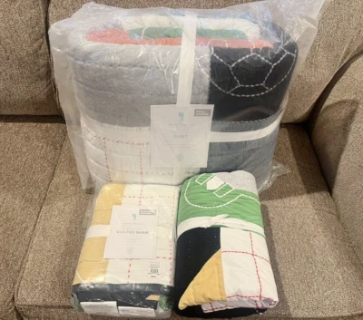 Pottery Barn Kids Field Day Sports Full/Queen Quilt & Shams Basketball, Football - Image 1 of 4