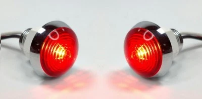 Pair 1-1/4" Dual Function Red LED Marker Light Mini Moon Chrome Bezel - Image 1 of 4