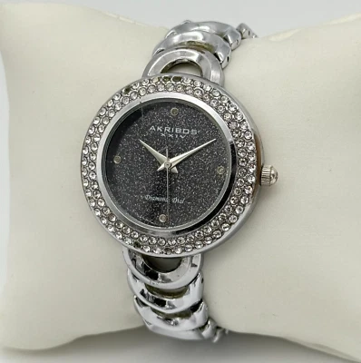 Women's AKRIBOS XXIV Diamond Dial, Silver Tone Bracelet Watch, Crystals, 36mm - Image 1 of 4