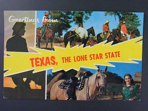 Saludos de Lone Star State Texas Cowboys Caballos Postal Color De Colección Años 50 - Imagen 1 de 2
