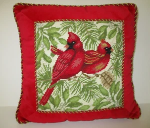 Cardinal Needlepoint Pillow 16" x 16" Christmas by C&F Home Williamsburg Coll. - Picture 1 of 6