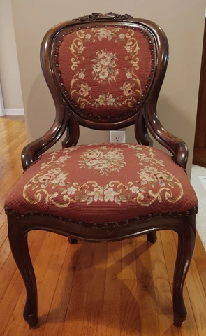 Antique Needlepoint Tapestry Carved Wood Side Chair Dining Chair Cover