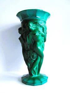 Jarrón original de vidrio de jade malaquita bohemio Art Deco de 1930 Hoffman Schlevogt - Imagen 1 de 12