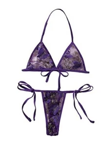 Women's Sexy Sheer Mesh Lingerie Set See Through Lace Bra Medium Solid Purple - Picture 1 of 6