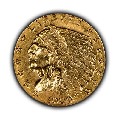 1908 G$2.50 Indian Head Gold Quarter Eagle - Authentic US Coin - SKU-G4771 - Image 1 of 4