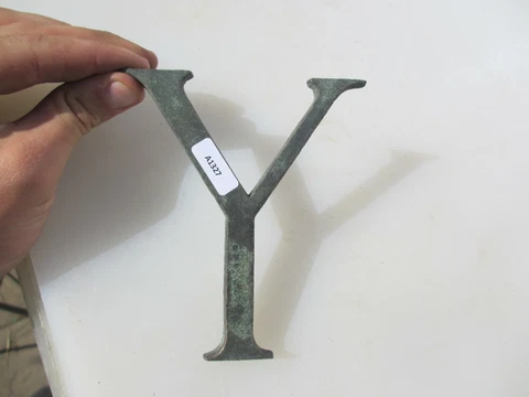 Antique Brass Shop Letter "Y" Sign Old Plaque Name Victorian Initial 5"H Cover
