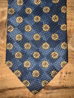 Ermenegildo Zegna Mens Tie 100% Silk Foulard Blue, Gold made/Italy 3 7/8” x 58” - Image 1 of 4