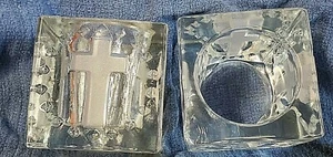 2 CLEAR GLASS CANDLE HOLDERS WITH FROSTED CROSS RELIGIOUS SEE PICS HEAVY - Picture 1 of 12