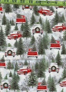 Cute Christmas Red Country Truck Snow Scene 100% Cotton Quilt Fabric 1/2 Yd! - Picture 1 of 1
