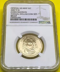 2007 P James Madison Presidential Dollar NGC MS67 - Picture 1 of 6