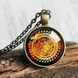Drache Wikinger Ouroboros Rune Runde Rune Skandinavisches Amulett Anhänger Halskette - Bild 1 von 4