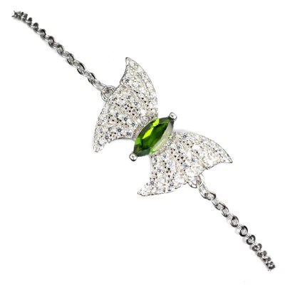 Pulsera de plata de ley 925 marquesa cromo diopsido piedras preciosas naturales joyería Foto 1 de 4