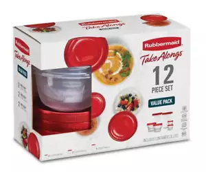 12 Piece BPA-Free Plastic Kitchen Food Storage Containers Set for Meal Prep Red - Picture 1 of 7