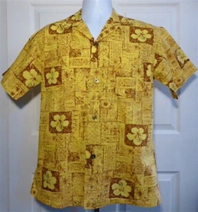 1960s Hooaloha Made in Hawaii Tapa Print Shirt Size Small Very Nice Shape! Look! - Picture 1 of 11