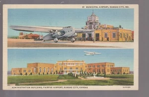 Kansas City MISSOURI c1940s TWA AIRPLANE Municipal Airport FAIRFAX Curteich MO - Picture 1 of 2