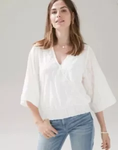 White House Black Market bestickte Kimonoärmel Wickelbluse weiß S neu mit Etikett Jo - Bild 1 von 5
