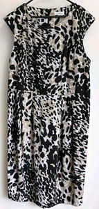 Calvin Klein Dress Women's Sz 18 Black White & Beige Animal Print Short Sleeve - Picture 1 of 13