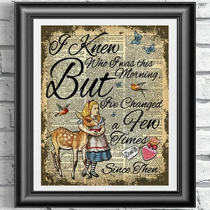 Original ART Print DICTIONARY ANTIQUE BOOK PAGE Alice in Wonderland fawn picture - Picture 1 of 3