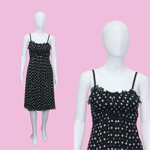 Abito da festa Y2K MOSCHINO a pois BABYDOLL PLISSETTATO vita impero seta XS