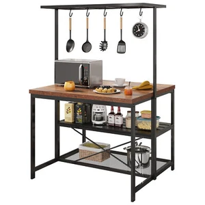 3 Tier Kitchen Island Table with Storage Shelf and Power Outlet Bakers Rack - Picture 1 of 7
