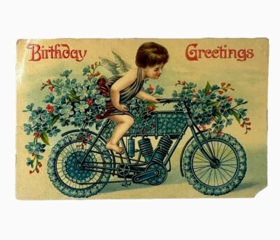 Tarjeta postal Harley Davidson 1910 boceto tipo vintage moto Warren, Indiana Ao Foto 1 de 3