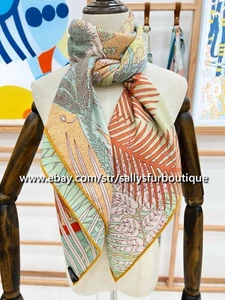 Sallys 70% Cashmere & 30% Silk Stole Animals Print Double Face Scarf Shawl 53" - Picture 1 of 35