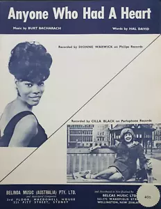 Cilla Black / Dionne Warwick- Anyone Who Had A Heart 1963 Australian Sheet Music - Picture 1 of 1