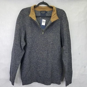 Pendleton 1/4 Zip Shetland Sweater Men's L Washable Wool Navy Brown Heather NEW - Picture 1 of 13