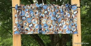Dog Valance Puppy Circle Canine Pet Shop Vet Clinic Blue Brown Curtain Topper - Picture 1 of 5