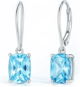 925 Sterling Silber Topas Ohrringe Damen Himmelblau Edelstein Hochzeit Geschenk - Bild 1 von 6