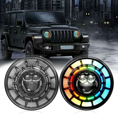 2X RGB LED-Scheinwerfer für Jeep Wrangler JK TJ LJ CJ 1997-2017 Angel Augen - Bild 1 von 4
