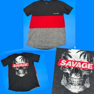 Vibes All Day Savage Skull Graphic T-Shirt Men's Black Red Gray - Picture 1 of 6
