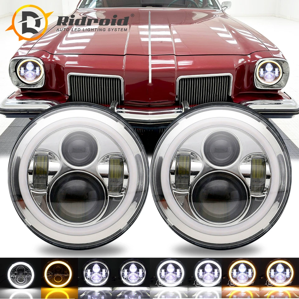 Faros proyectores LED redondos de 7 pulgadas haz sellado halo para Ford Fairlane Falcon Foto 1 de 4