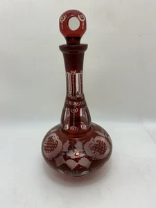 Antique Egermann Large Ruby Red Cut to Clear Decanter Bohemian Czech Glass - Picture 1 of 13