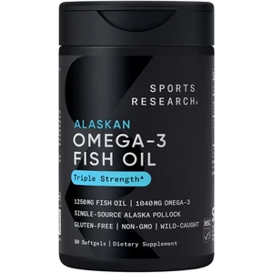Triple Strength Omega 3 Fish Oil Burpless Supplement EPA DHA Fatty Acids 90 ct - Picture 1 of 7