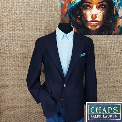 RALPH LAUREN Chaps Men's 39 R Classic Navy Blue Wool Blazer BRASS POLO BUTTONS - Image 1 of 4