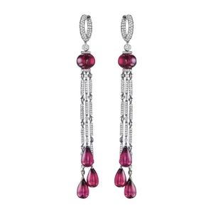 Cabochon Ruby Handmade Earrings Vintage 925 Sterling Silver Jewelry lab created - Picture 1 of 7