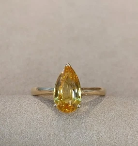 2.20 Ct Pear Cut Natural Sapphire Diamond Proposal Ring14K solid Yellow gold - Picture 1 of 5