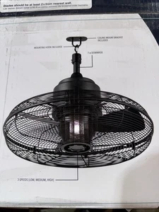 H B Conyer 20 in. Indoor/Wet Outdoor 3-Speed Anywhere Fan Black w/ Hanging Hook - Picture 1 of 1