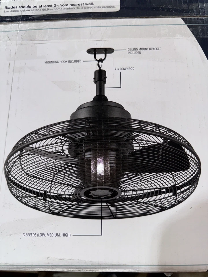 H B Conyer 20 in. Indoor/Wet Outdoor 3-Speed Anywhere Fan Black w/ Hanging Hook - Image 1 of 1