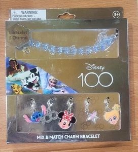 New Disney 100th Mix & Match Charm Bracelet Minnie Tinkerbell 100th Stitch Star - Picture 1 of 4