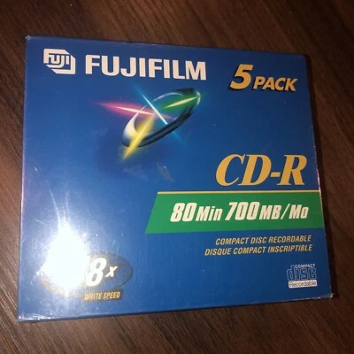 FUJIFILM 80 Min/700MB/Mo CD-R 5 pack - up to 48x write speed - (SEALED) - Image 1 of 4